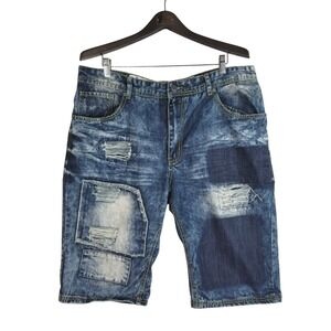 Encrypted Mens Size 40 Distressed Blue Denim Shorts, Inseam‎ 13 In